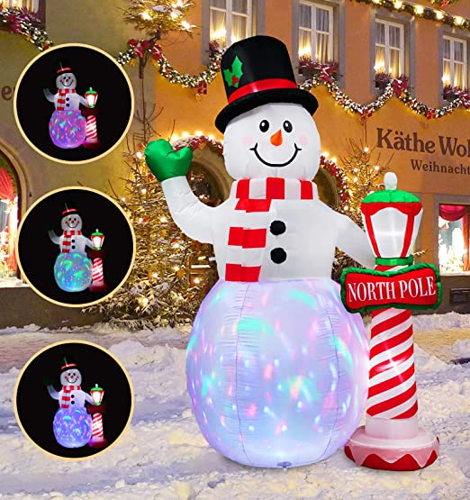 inslife 8Ft Christmas Inflatable Snowman Decoration with North Pole Street Lamp Multi-Color Light Up