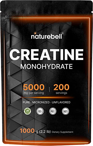 Naturebell Creatine Monohydrate Powder 1 KG, 5000mg Per Serving, Pure Unflavored Creatine Powder - Micronized - Pre Workout | Keto | Vegan | Dissolves Easy | Filler Free - 200 Servings (2.2Lbs)