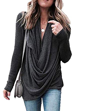 Logistt Women Casual Long Sleeve T-Shirt Turtleneck Irregular Hem Pullover Top