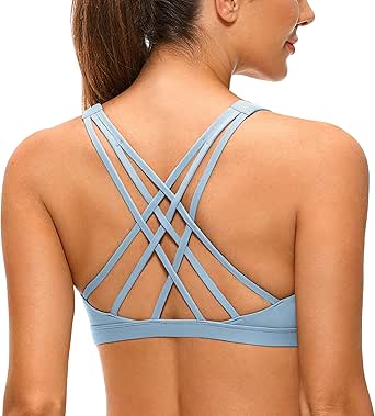 CRZ YOGA Strappy V Neck Sports Bras for Women - Criss Cross Back Wireless Padded Workout Yoga Bra