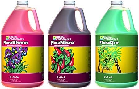 General Hydroponics Flora Grow, Bloom, Micro Combo Fertilizer, 1 gallon each, Pack of 3