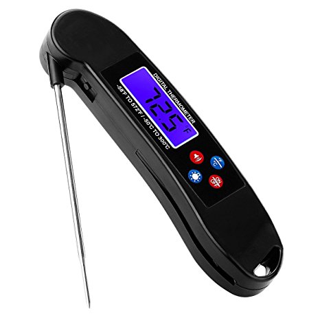Meat Cooking Thermometer Digital Thermometer Instand Read BBQ Thermomerters Ultra Fast Detactive Thermometer Probe For Oven Grill Cooking Smoker With Folding Stainless Steel & LCD Screen, Black