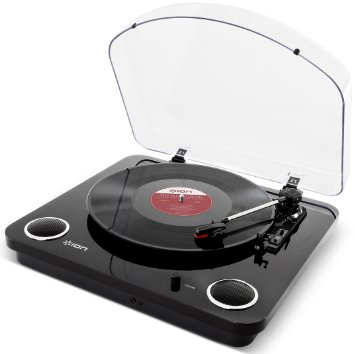 ION Audio Max LP | 3-Speed Belt Drive Turntable with Built-In Speakers & 1/8" Aux Input (Glossy Piano Black)