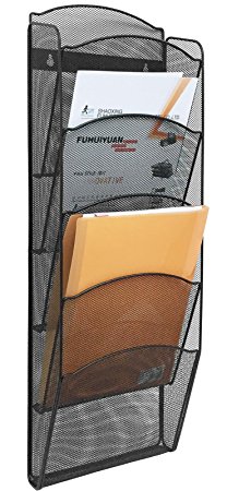 Greenco Mesh 5 Slot Wall Mounted Magazine Rack Holder, Black