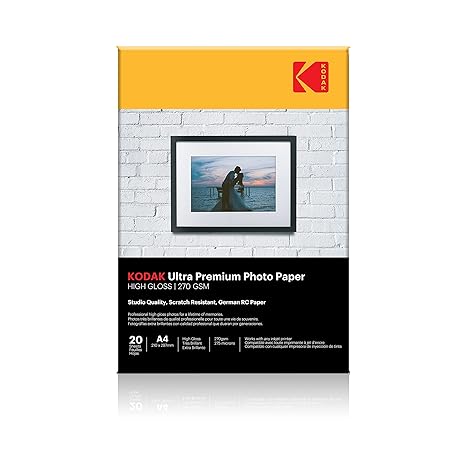 Kodak 270 GSM A4 210x297mm Photo Paper High Glossy, White, Set of 1 (VMS270GA420KD)