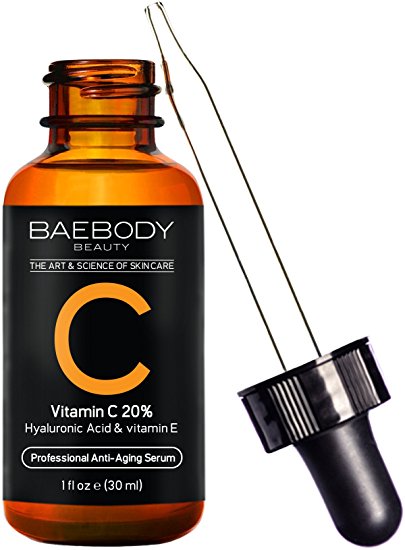 Baebody Vitamin C Serum 20% for Face, Professional Anti-Aging Topical Facial Serum w Hyaluronic Acid and Vitamin E, Super Strength w Organic Ingredients, 1oz