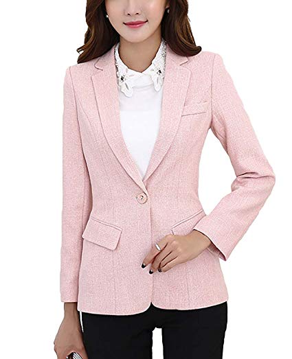 MFrannie Womens Cotton & Linen Tweed Blazer One Button Office Work Jacket