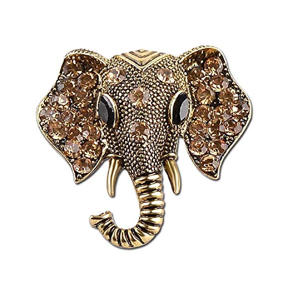 Lalang Crystal Elephant Brooches Vintage Brooch Pin Jewelry Gifts for Women (vintage gold)