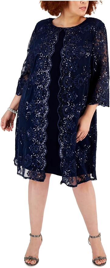 Alex Evenings Women's Plus Size Midi Scoop Neck Shift Dress with Jacket