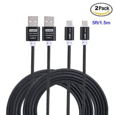 Hami Micro USB Cable Nylon Braided Cable Charging Sync Data Durable for Android Samsung Galaxy HTC Nokia Sony and Other Tablet Smartphone 2 Pieces 5 Feet 15 Meter - Black