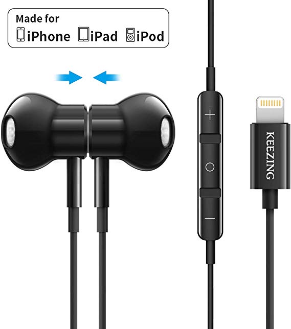 KEEZING Light-ning Headphones,Earphones Magnetic Earbuds in-Ear MFi Certified with Microphone& Remote Compatible with iPhone 11 Pro Max iPhone X/XS Max/XR iPhone 8/ iPhone 7