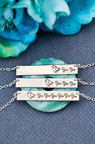 Mommy Baby Bird Necklace - DII QQQ - Mother's Day Gift Mom New Mama - Personalized Handstamped - Birthday Her - 1 1/2" x .25" Horizontal Bar