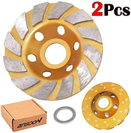 4-Inch Concrete Turbo Diamond Grinding-Wheel Disc Grinder Cup Wheel For Angle Grinder 12 Segs Heavy Duty with A Gasket (2-Package)