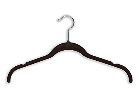 BriaUSA Velvet Shirt & Dress Hangers Notched Shoulder Prevents Slipping Steel Chrome Swivel Hooks – Black – Set of 10