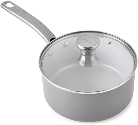 T-fal Fresh Ceramic Nonstick Saucepan Made with Recycled Aluminum, Includes lid, 3 quart, Gray