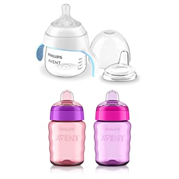 Philips Avent Sippy Cup Bundle with Natural Trainer Cup with Natural Response Nipple, 5 Ounce, 1 Pack   My Easy Sippy Cup, 9 Ounce, 2 Pack, Pink/Purple