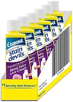 Carbona Stain Devils® #4 – Blood, Dairy & Ice Cream | Professional Strength Laundry Stain Remover | Multi-Fabric Cleaner | Safe On Skin & Washable Fabrics | 1.7 Fl Oz, 6 Pack