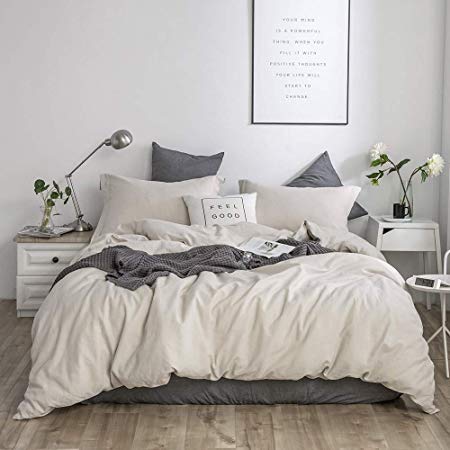 Simple&Opulence French Linen Duvet Cover Set 3PCS Solid Color Luxury Bedding Set (Queen, Linen)