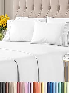 Full 6 Piece Sheet Set - Breathable & Cooling Bed Sheets - Hotel Luxury Bed Sheets for Women, Men, Kids & Teens - Comfy Bedding w/ Deep Pockets & Easy Fit - Soft & Wrinkle Free - Full White Sheets