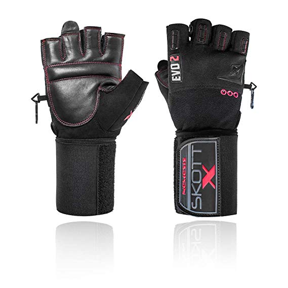 skott 2018 Evo 2 X-Edition Weightlifting Gloves with Integrated XL Wrist Wrap Support - Double Stitching for Extra Durability - The Best Body Building Fitness and Exercise Accessories