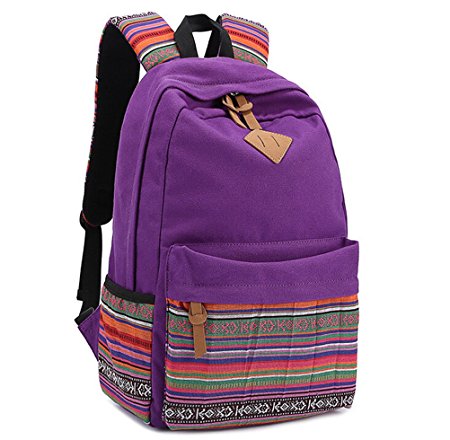 Purple Canvas School Bag Casual Daypack, Rbenxia Girls Lightweight Canvas Backpack Laptop Bag Shoulder Bag School Backpack