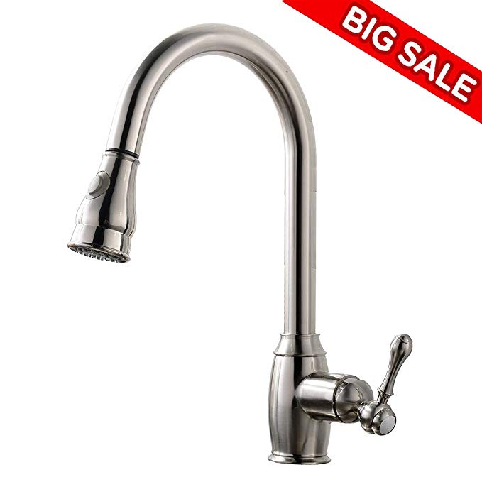 VCCUCINE Modern One-Handle High Arc Stainless Steel Brushed Nickel Pull Out Brushed Nickel Kitchen Faucet, Kitchen Sink Faucets with Pull down Sprayer