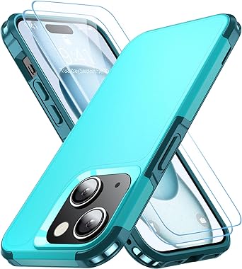 AEDILYS Shockproof for iPhone 15 Case,[15 FT Military Grade Drop Protection],with 2X [Tempered Glass Screen Protector ] with Air Bumpers Full-Body Protective Phone Case, Blue