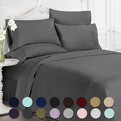 Swift Home Luxury Bedding Collection, Ultra-Soft Brushed Microfiber 6-Piece Bed Sheet Sets, Extremely Durable - Easy Fit - Wrinkle Resistant - (Includes 2 Bonus Pillowcases), California King, Grey