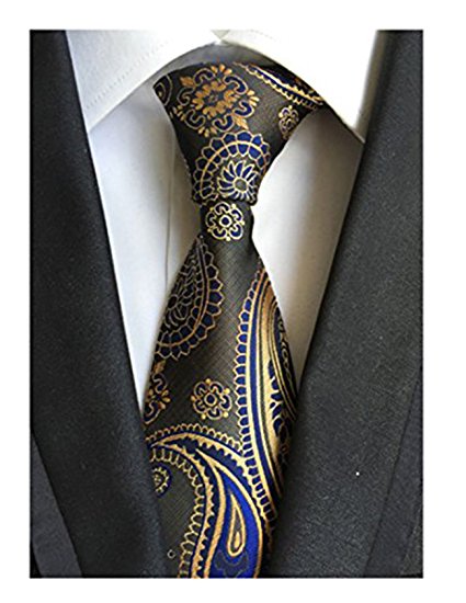 MINDENG Gold Blue Mens Floral Paisley Ties Silk Jacquard Woven Suits Tie Necktie