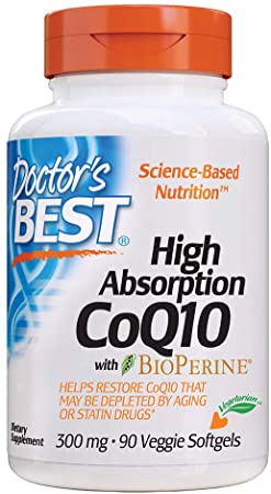 Doctor's Best High Absorption CoQ10 with BioPerine, Vegetarian, Gluten Free, Naturally Fermented, Heart Health & Energy Production, 300 mg 90 Veggie Softgels