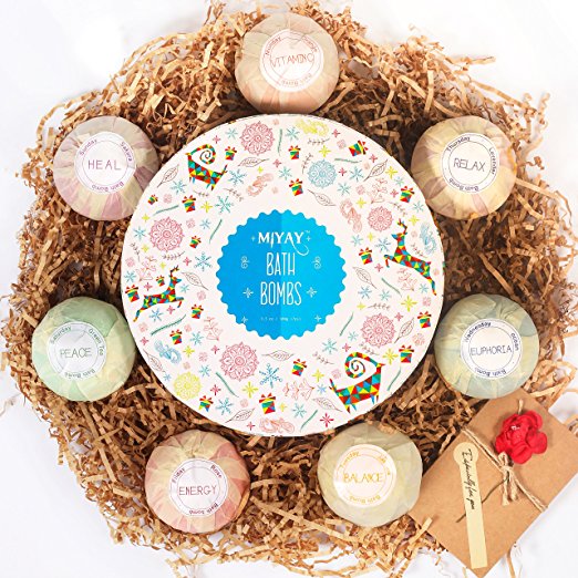 MIYAY Bath Bombs Gift Set Fizzy Lush Bath Balls Kit for Women, Men, for Kids,Girls, Mom, Wife, Christmas or Birthdays. Natural Organic Essential Oil Relax Spa Set 3.5 OZ (7 Different Scents)