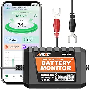 (Upgraded BM300) ANCEL BM300 Pro 6V 12V 24V Battery Monitor - Bluetooth 5.3 Battery Monitor with Charging, Cranking System Test & Alarm - IP67 Waterproof Voltmeter for Trucks, Cars, Motorcycles, Boats