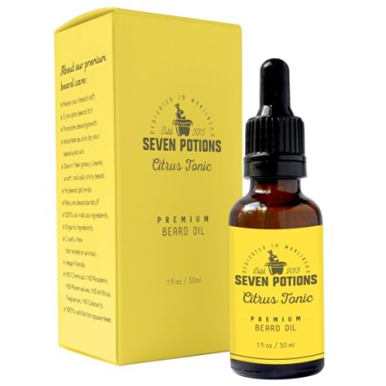 Seven Potions - Best Beard Oil and Leave-in Conditioner 30ml. A Beard Conditioning Oil That Makes your Beard Soft & Stops Beard Itch. Natural, Organic, Citrus Scented Beard Softener. With Jojoba Oil