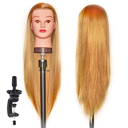 HAIREALM 26"-28" Mannequin Head Hair Styling Training Head Manikin Cosmetology Doll Head Synthetic Fiber Hair (Table Clamp Stand Included) SJ27P