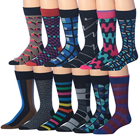 James Fiallo Men's 12 Pairs Colorful Patterned Funky Dress Socks