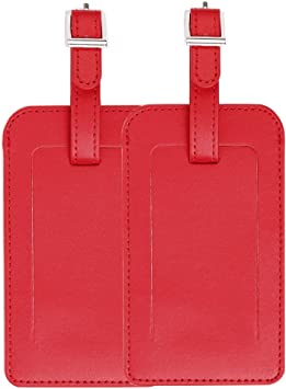 sourcingmap Luggage Tags,PU Leather Travel Tags Luggage Identifier Name Holder Address ID Labels for Baggage Suitcases(2 Pack,Red)