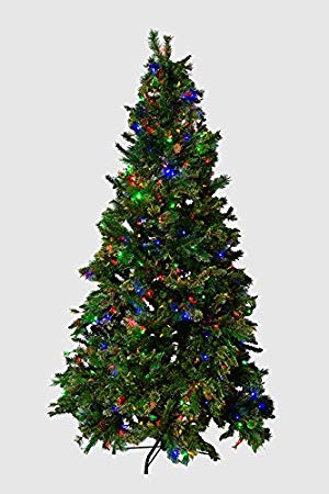 Mr. Light 7.5 Ft. Pre-Lit Artificial Tree - 500 Dual Color LEDs, Red Berries, Pine Cones, Mixed PVC Pine.