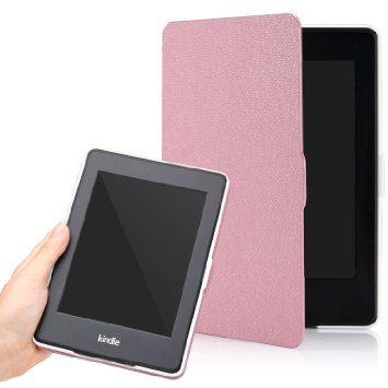 MoKo Case for Kindle Paperwhite, Premium Thinnest and Lightest Leather Cover with Auto Wake / Sleep for Amazon All-New Kindle Paperwhite (Fits All 2012, 2013 and 2015 Versions), PINK