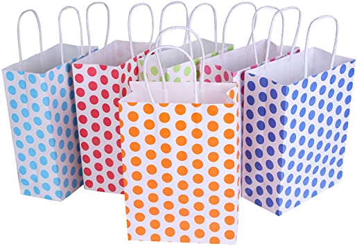 24 Pieces Kraft Paper Cute Dots Party Favor Bags with Handle Assorted Colors (Cute Dots)
