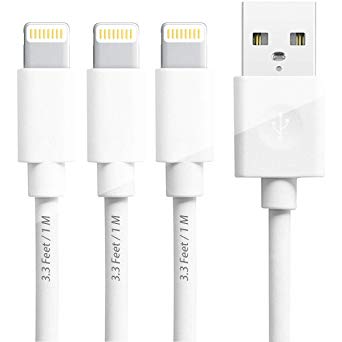 Lightning Cable, 3 Pack 3.3 Feet iPhone Charger Lightning to USB Cables for Apple iPhone X, iPhone 8, iPhone 8 Plus, iPhone 7, iPhone 6, iPhone 5 and other iOS device
