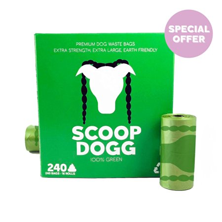 Dog Poo Bags I Biodegradable 240 Bags 16 Rolls | 100% Green Dog Waste Bags | Bulk Dog Poop Bags | Extra Large Extra Strength I Oxo Biodegradable Dog Pooh Bags From Scoop Dogg