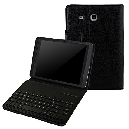 BMOUO Samsung Galaxy Tab E 9.6 Case with Keyboard - Ultra Slim Detachable Bluetooth Keyboard Portfolio Case Cover for Samsung Tab E 9.6" Inch Tablet , Black Color