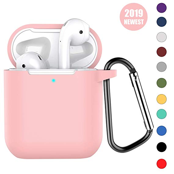 Bqmte Newest 2019 AirPods Case [Front LED Visible] Soft Silicone Protective AirPods Accessories Cover Compatible for AirPods 2 Wireless Charging Case (Pink)