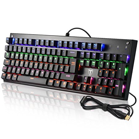 [Upgraded Version] VicTop Mechanical Gaming Keyboard with Blue Switches and 6-color Backlight, Full-key Rollover and Anti-ghosting, Key Cap Puller Provided, UK Layout, for Gamers and Typists, Typing, E-sports, Cyber Games
