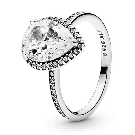 Pandora Jewelry - Sparkling Teardrop Halo Ring for Women in Sterling Silver with Clear Cubic Zirconia