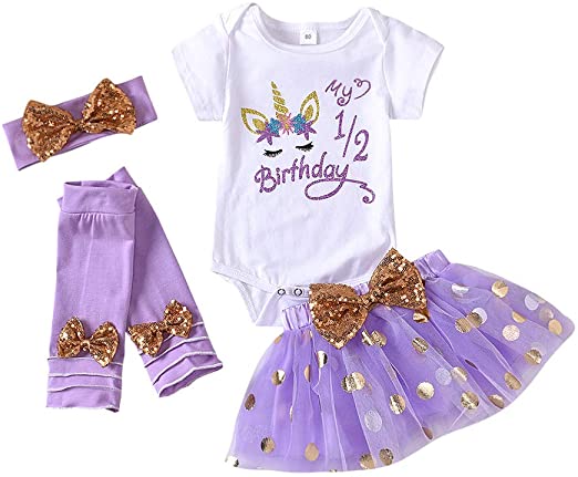Xifamniy Baby Girl Half 1st 2nd Birthday Outfit Newborn 1 Year Unicorn Onesie Tutu Dress Headband Legging Socks