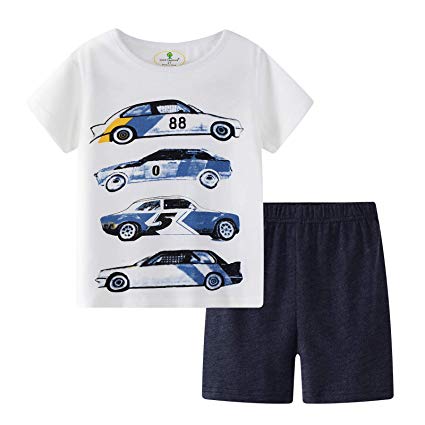 BIBNice Toddler Boys Cotton Clothes Sets Short Sleeve Tee and Shorts 18M-7Y