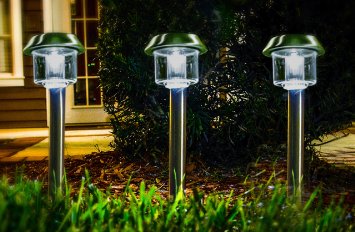 Highgate Solar Accent LED Path Lights, Stainless Steel, Set of 6 with Garden Stakes
