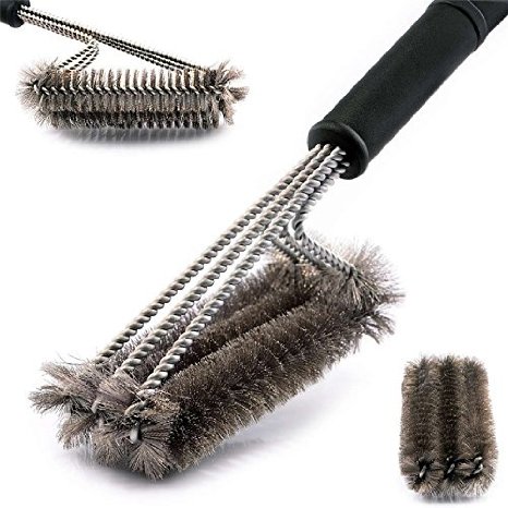KevenAnna 18 Inch BBQ Grill Brush 3 Stainless Steel Brushes in 1 Design Inovative 360 Degree Cleaning Perfect Barbecue Tool