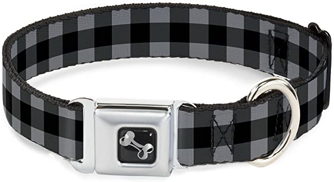 Buckle-Down DC-W30245-L Dog Collar Seatbelt, Buffalo Plaid Black/Gray, 1" x 15-26"